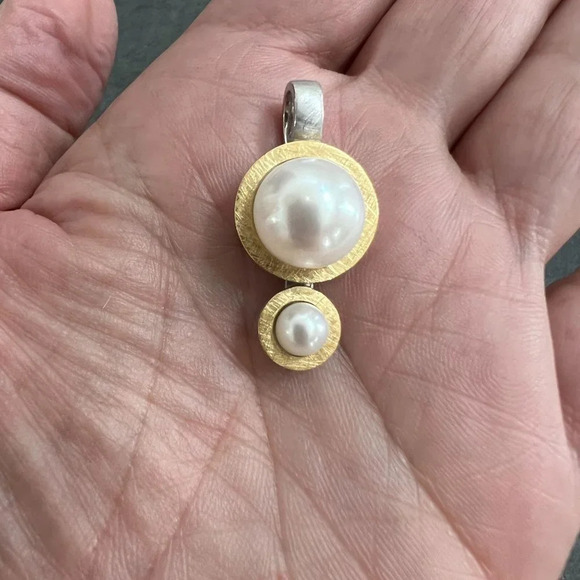 Modernist Genuine Pearl Sterling Silver Pendant - Picture 7 of 7